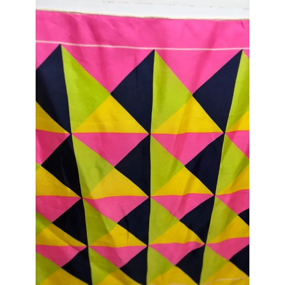 Vintage 1960-70 Burmel Hand Rolled All Silk Bold Geometric Mod Design Scarf